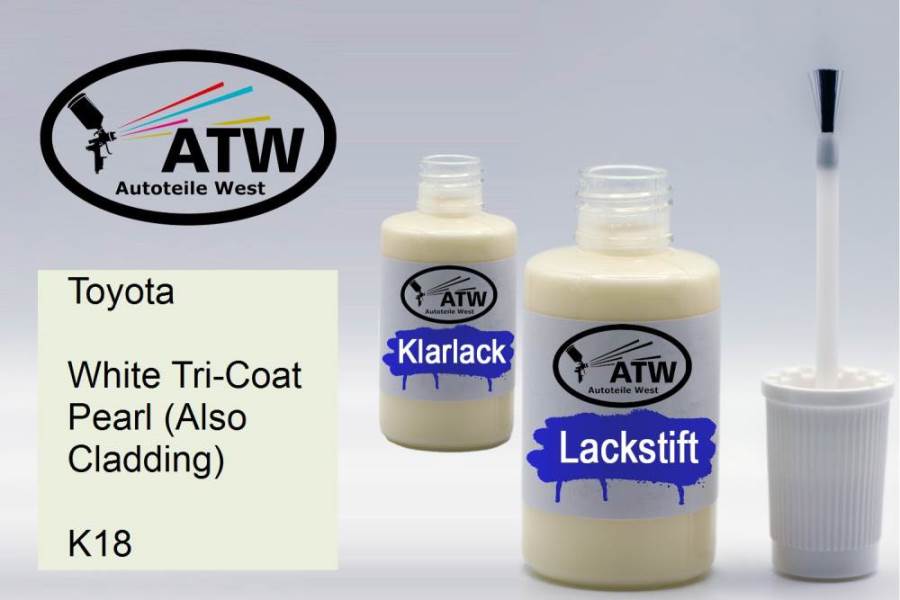 Toyota, White Tricoat Pearl (Also Cladding), K18: 20ml Lackstift + 20ml Klarlack - Set, von ATW Autoteile West.